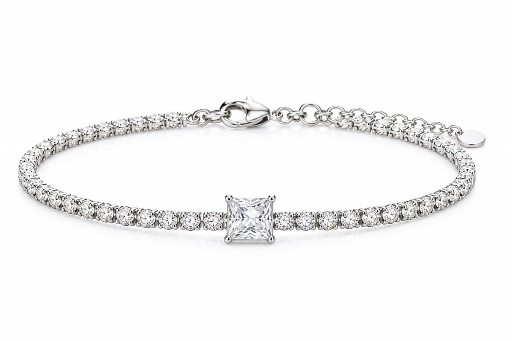 Moissanit Tennis Armband (Center Stone Tennis Bracelet princess cut)