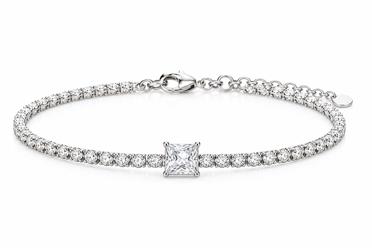 Moissanit Tennis Armband (Center Stone Tennis Bracelet princess cut)