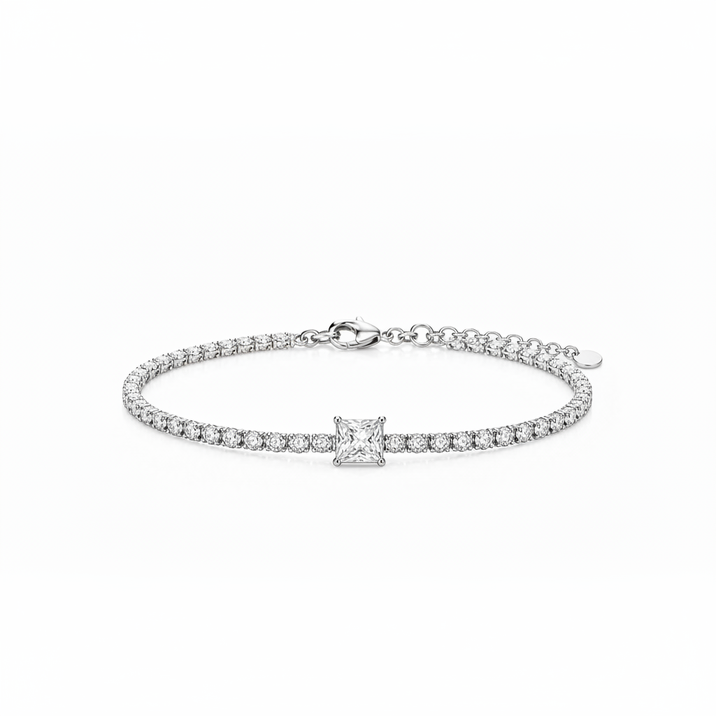 Moissanit Tennis Armband (Center Stone Tennis Bracelet princess cut)