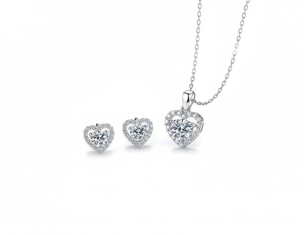 Moissanite Schmuck Set Sweet Heart - Silber (Herzkette)