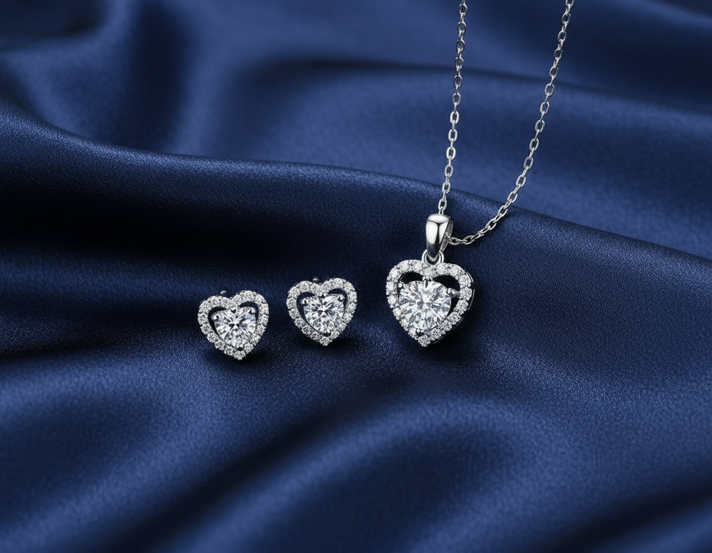 Moissanite Schmuck Set Sweet Heart - Silber (Herzkette)