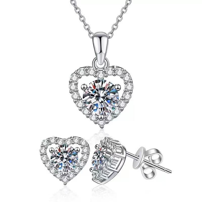 Moissanite Schmuck Set Sweet Heart - Silber (Herzkette)