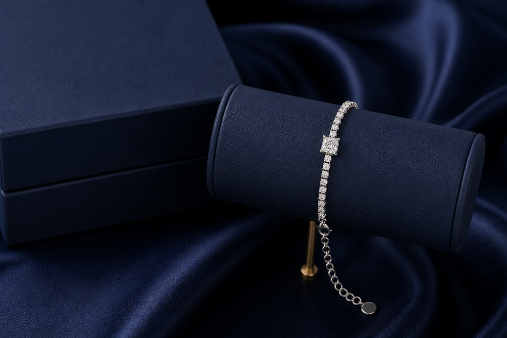 Moissanit Tennis Armband (Center Stone Tennis Bracelet princess cut)