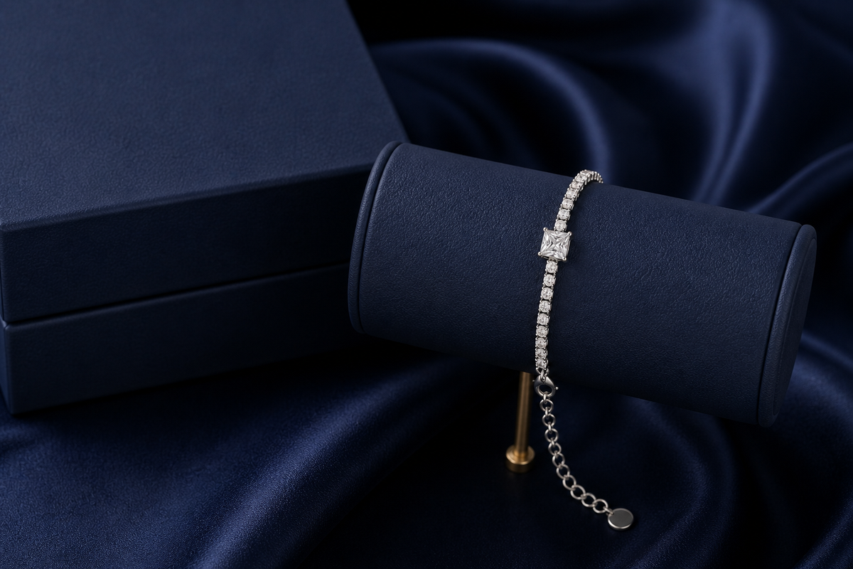 Moissanit Tennis Armband (Center Stone Tennis Bracelet princess cut)