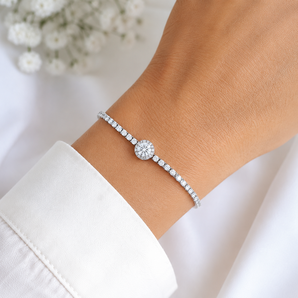 Moissanit Tennis Armband mit rundem Hauptstein (Center Round Cut)