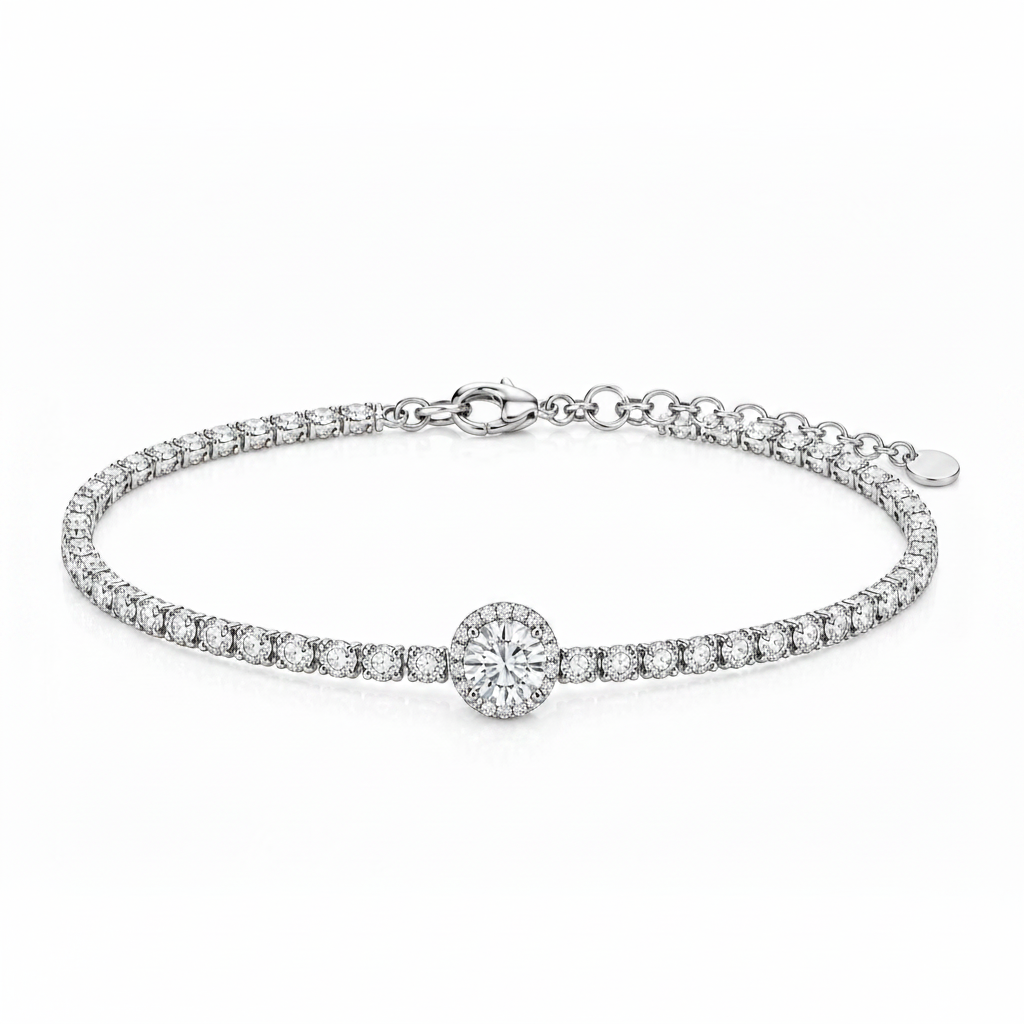 Moissanit Tennis Armband mit rundem Hauptstein (Center Round Cut)