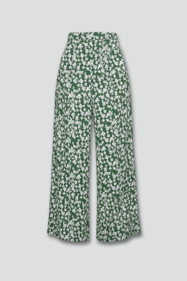 Angela | Damen Freizeithose im Palazzo-Stil mit Blumenmuster und Weiten Beinen