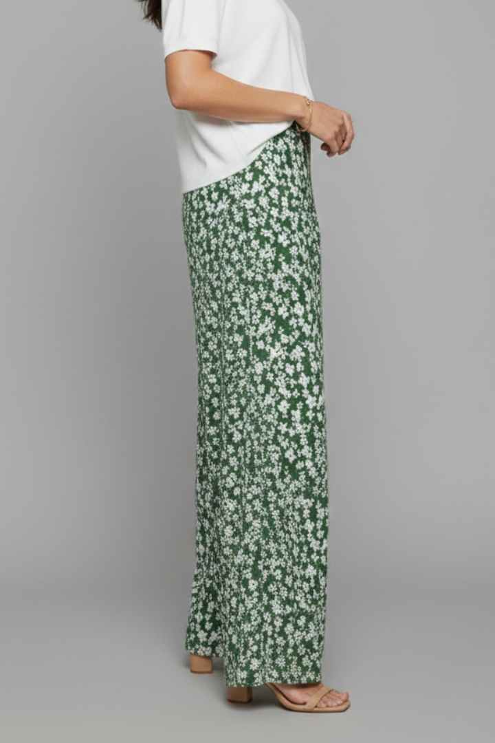 Angela | Damen Freizeithose im Palazzo-Stil mit Blumenmuster und Weiten Beinen