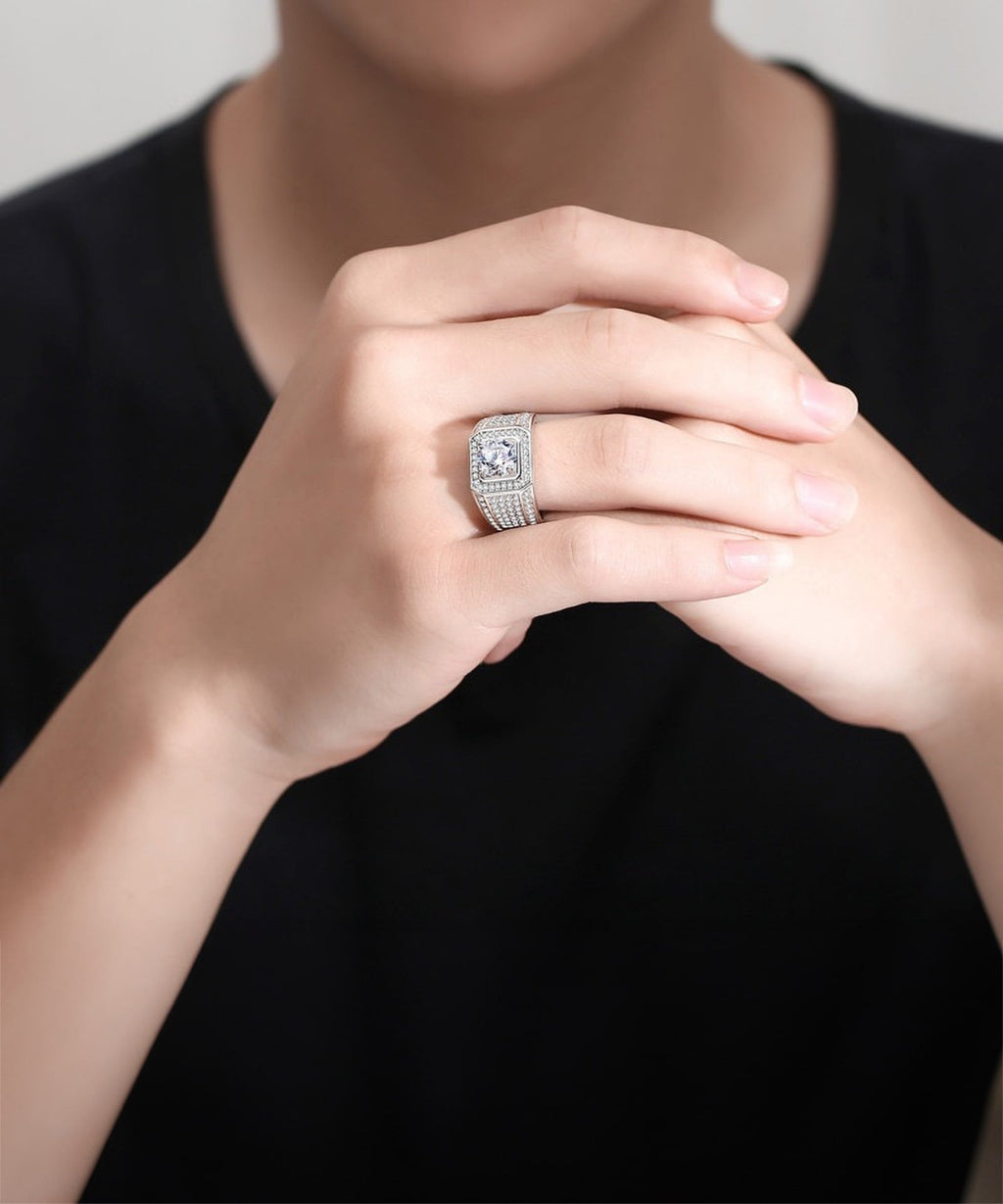 Moissanit Männer Ring Obsidian